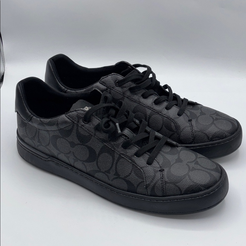 Coach Men’s High Line Signature Logo Black Leather Sneakers Size 12 - Picture 3 of 13